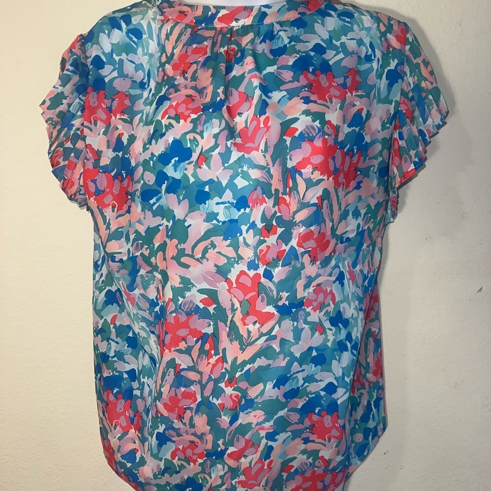 Pink and Blue floral Relaxed Boxy Blouse
